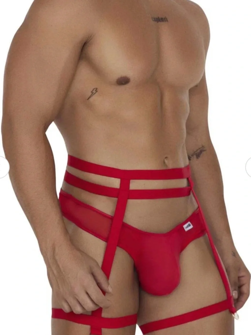 S/M | L/XL CandyMan Red Garter Thongs Two Piece Set 99677